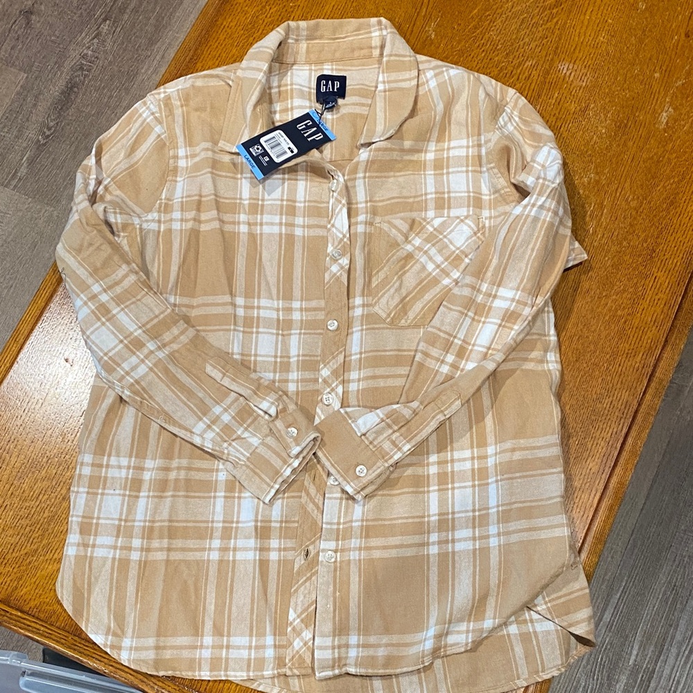 GAP Tan and White Plaid Button Down Shirt